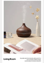 Deep wood grain ultrasonic aroma diffuser with control bar and mist