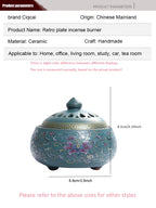 Sky Blue enamel incense burner with lotus-style pierced lid and floral engraving