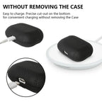 Cowhide leather AirPods case, dark black/charcoal, charging port cut-out