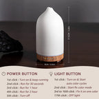 Ivory white ceramic essential oil diffuser, size 9cm wide and 17.5cm tall with wood base