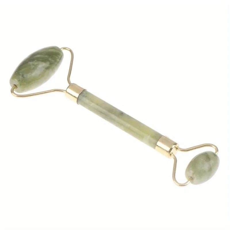 Classic Jade gua sha sculpting board with two oval stones and gold frame