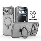 Matte MagSafe phone case with ring holder, light gray finish, camera cutouts and raised edges