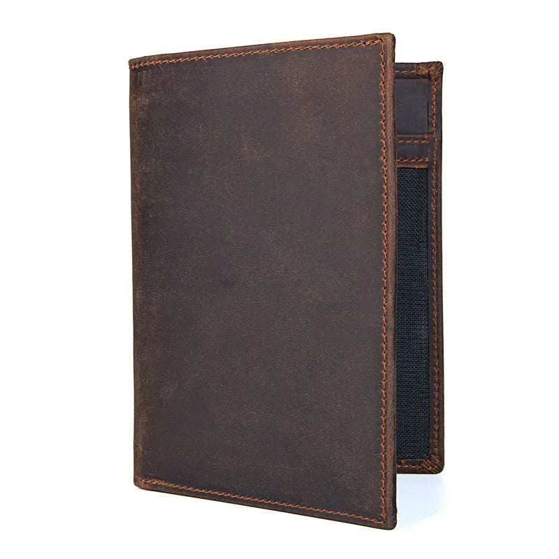 Compact travel document wallet, dark brown with side pocket and interior panel