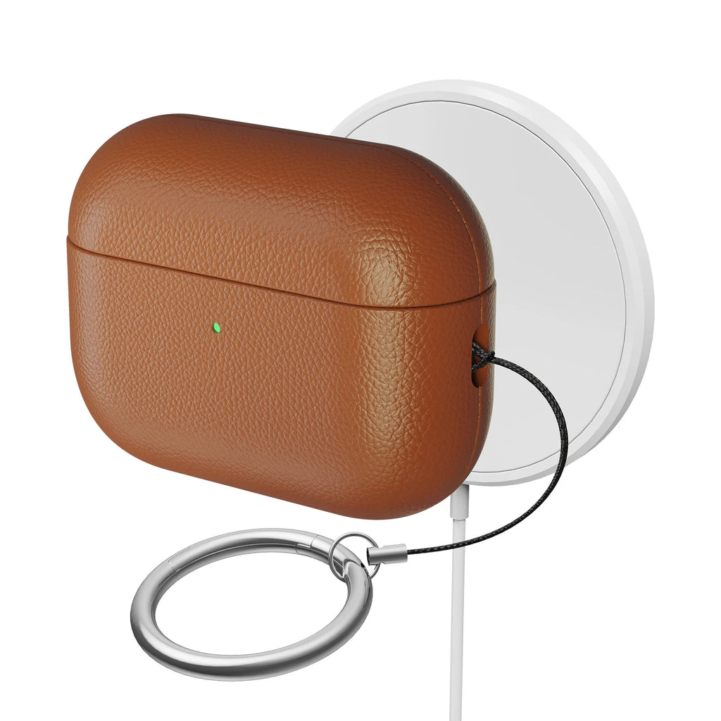 Mocha Luxe leather AirPods Pro 3 drop case, rear view