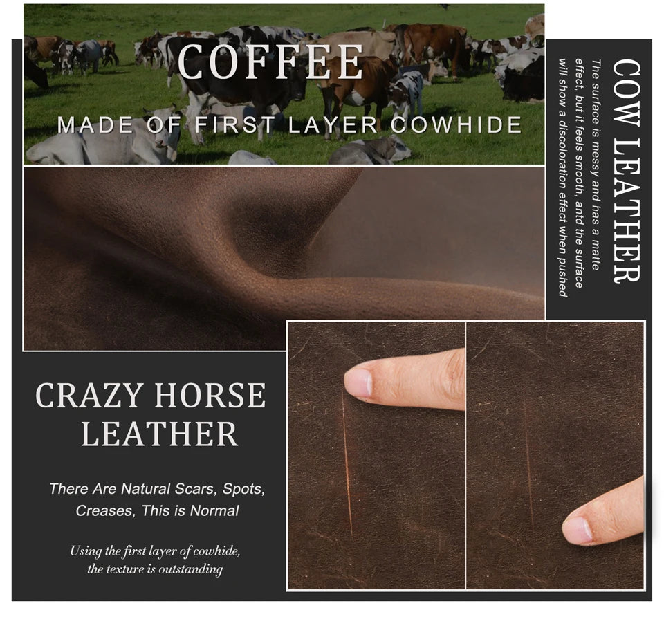Crazy horse leather passport wallet in brown, texture close-up and stitching details