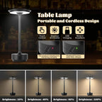 Obsidian black portable wireless touch lamp with touch control, charging, and dimming