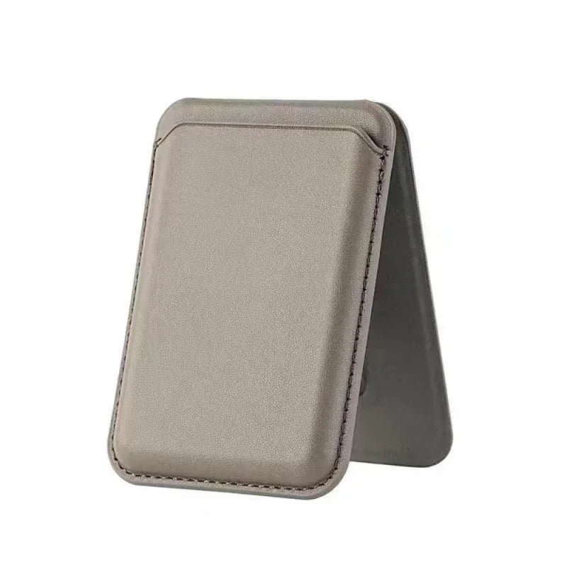 Bastion magnetic stand wallet, sand beige textured leather with stitched edges