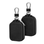 Black PU leather earphone case pair with zipper, stitched trim and metal keyring loop