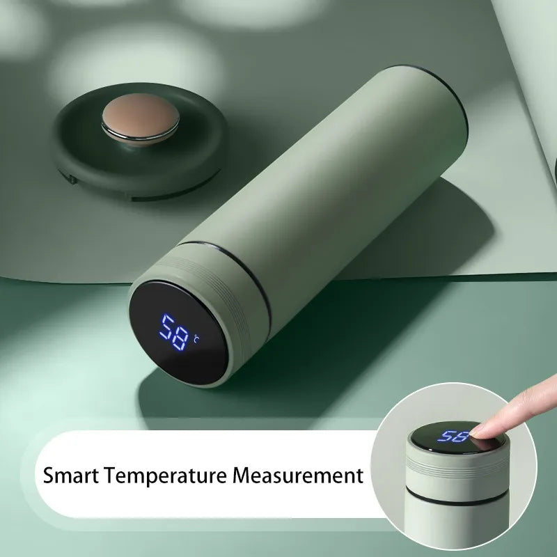 Heritage smart thermos flask, deep green body with digital temperature display lid