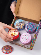 4-piece Arabian pattern scented candles, four round candles in open gift box