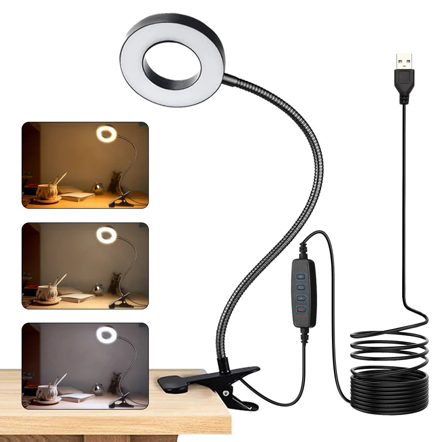 Black touch-control ring switch with charging cable and clip for cordless lamp