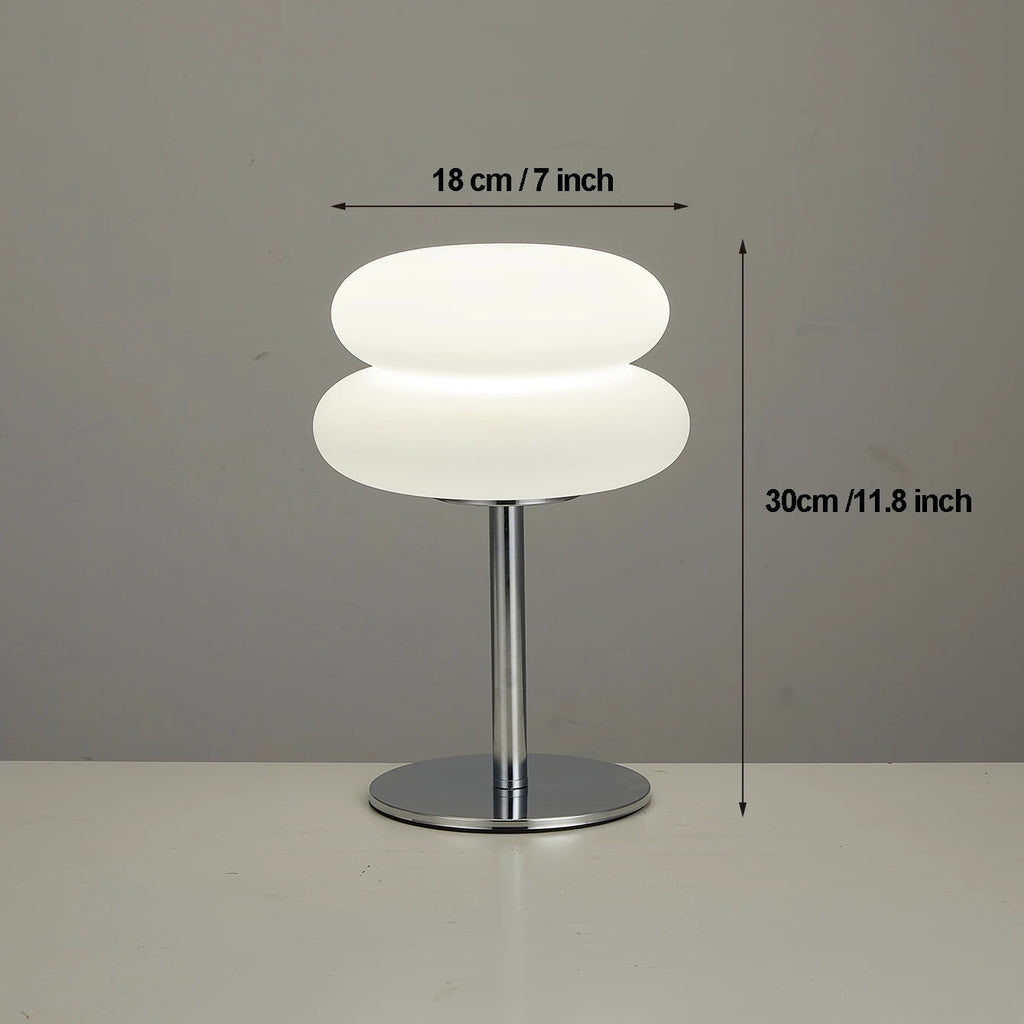 Mushroom USB ambient table lamp size shown: 18 cm wide, 30 cm tall, double shade.