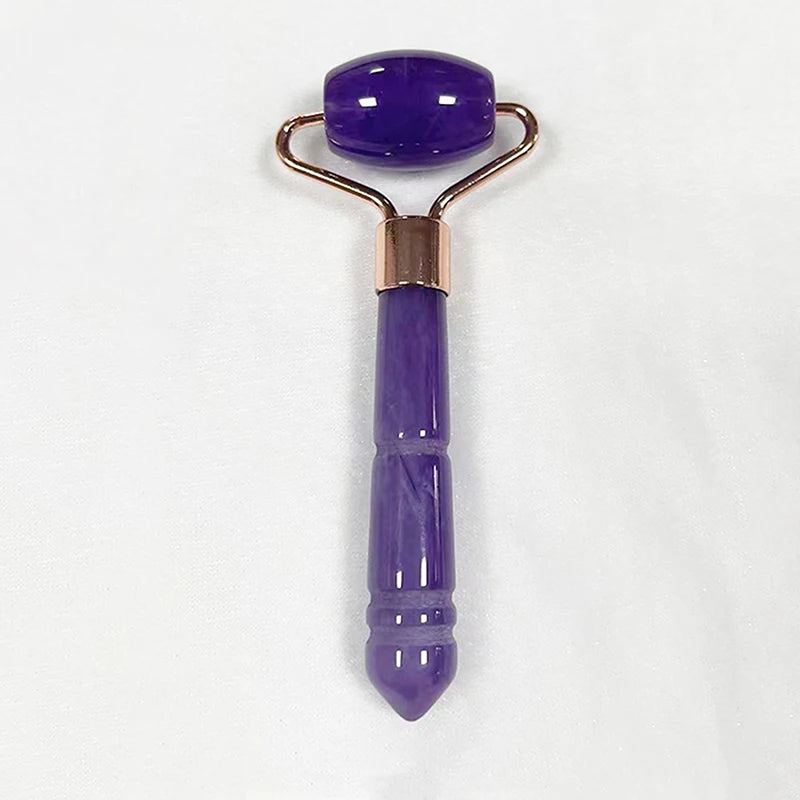 Amethyst purple jade roller massager with rose-gold frame