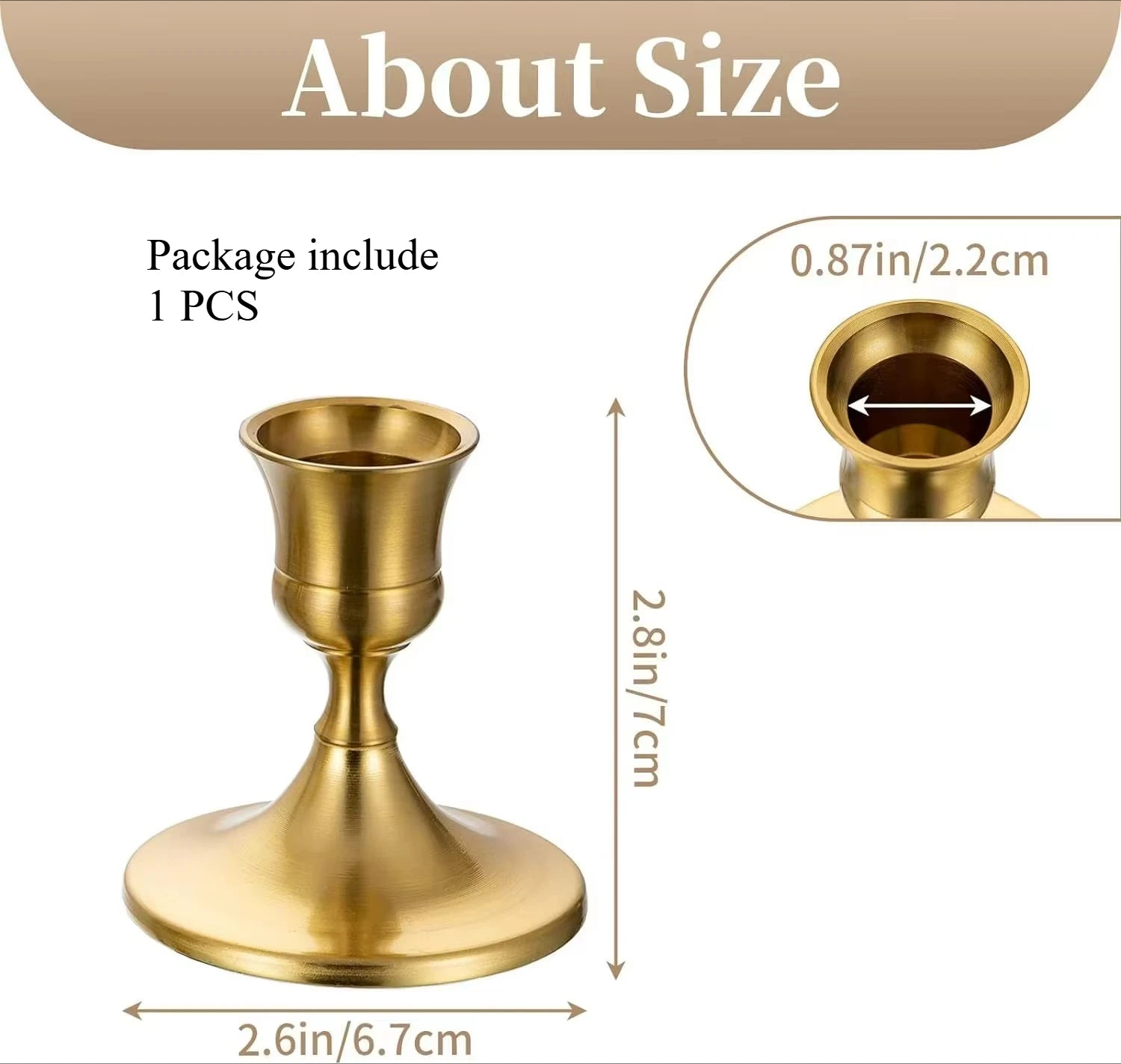 Metal tabletop candle holder, single size, gold cup on round base