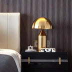 Nordic mushroom table lamp with gold dome head and reflective gold metal base