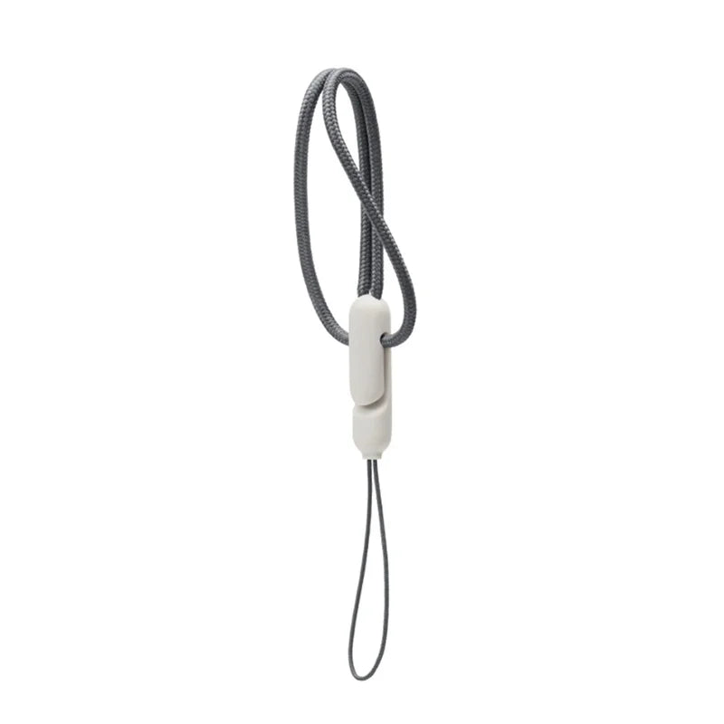White silicone lanyard for AirPods case with dark braided cord and loop