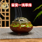 Ceramic incense burner with green and brown mottled glaze, bronze dome lid
