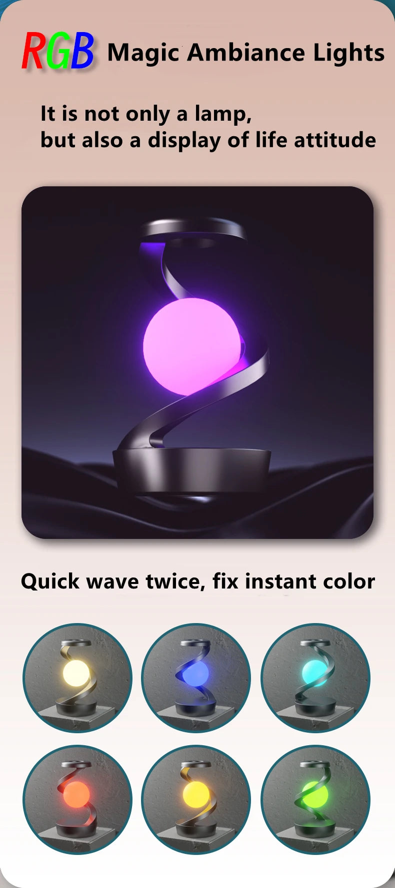 Floating wireless charging lamp with RGB light glow and dark circular base