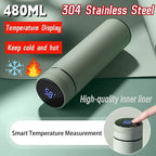 Heritage smart thermos flask, stainless steel look with digital temperature display
