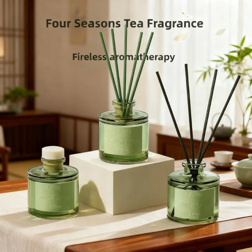 50ml reed diffuser gift set: green glass bottles with white caps and rattan reeds