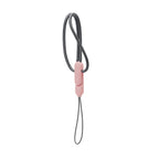 Pink silicone lanyard for AirPods case with dark braided cord and loop