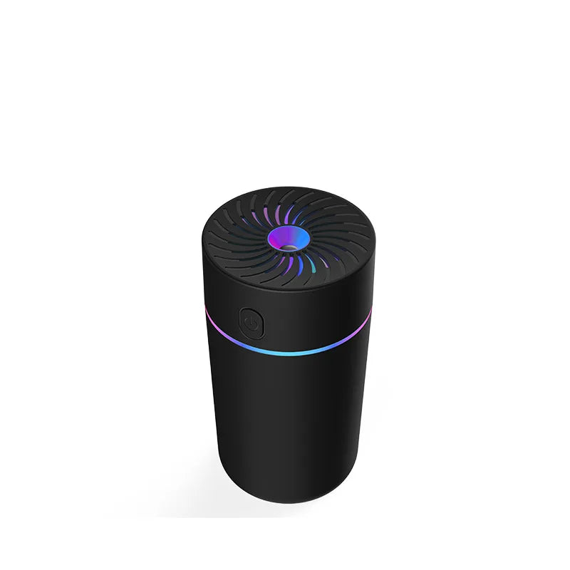 Black car aroma diffuser with purple light fan top, no smoke