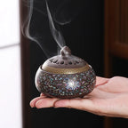 Enamel lotus incense burner, retro brown body with ornate perforated lid