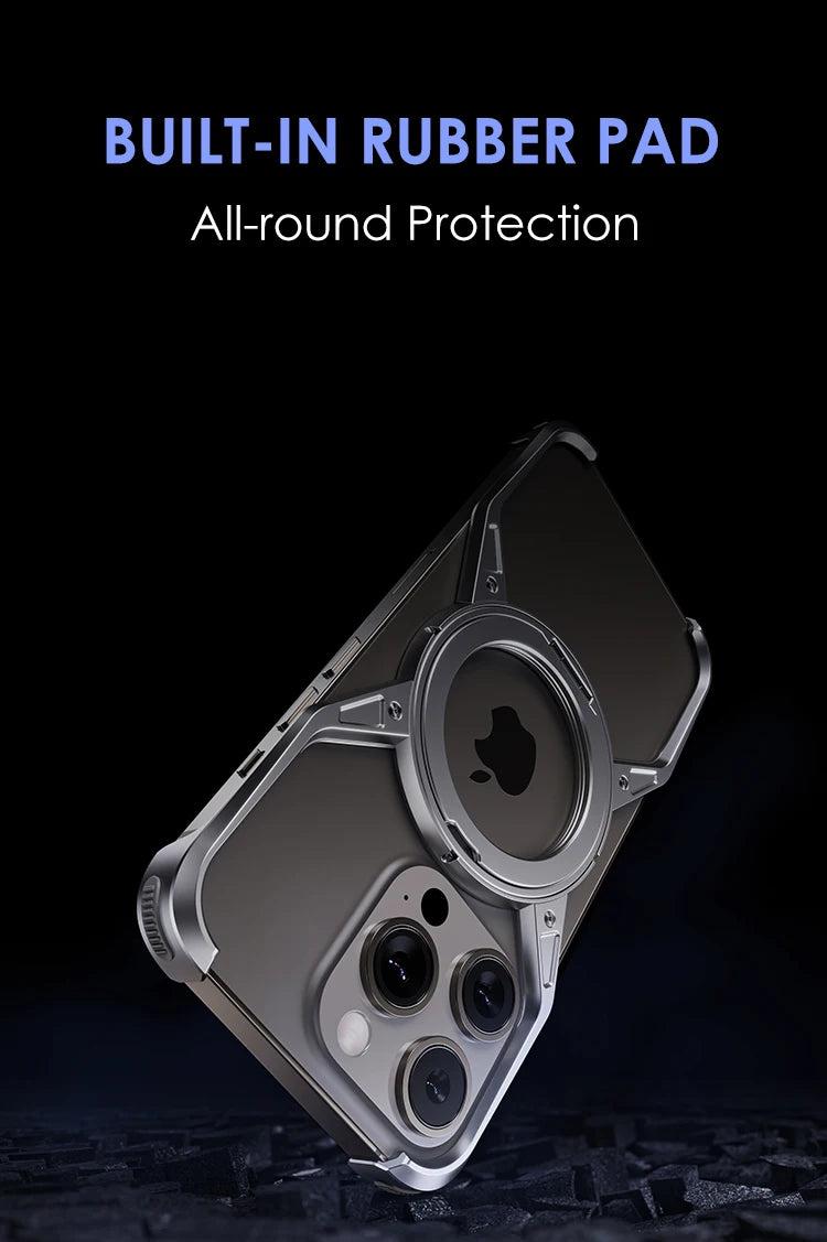 Rimless magnetic phone case with built-in rubber pads and circular magnet ring