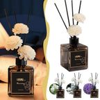 Pairing of reed diffuser bottle with white reeds and smaller set showing multiple scents