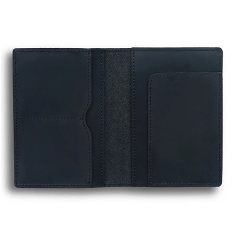 Vintage cowhide passport wallet in obsidian black with stitched card slots