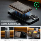 Slim leather wallet, brown, folded front with stitched edges and snap closure.