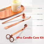 Rose-toned 4-piece candle care kit with candle pot cover hook and scissors