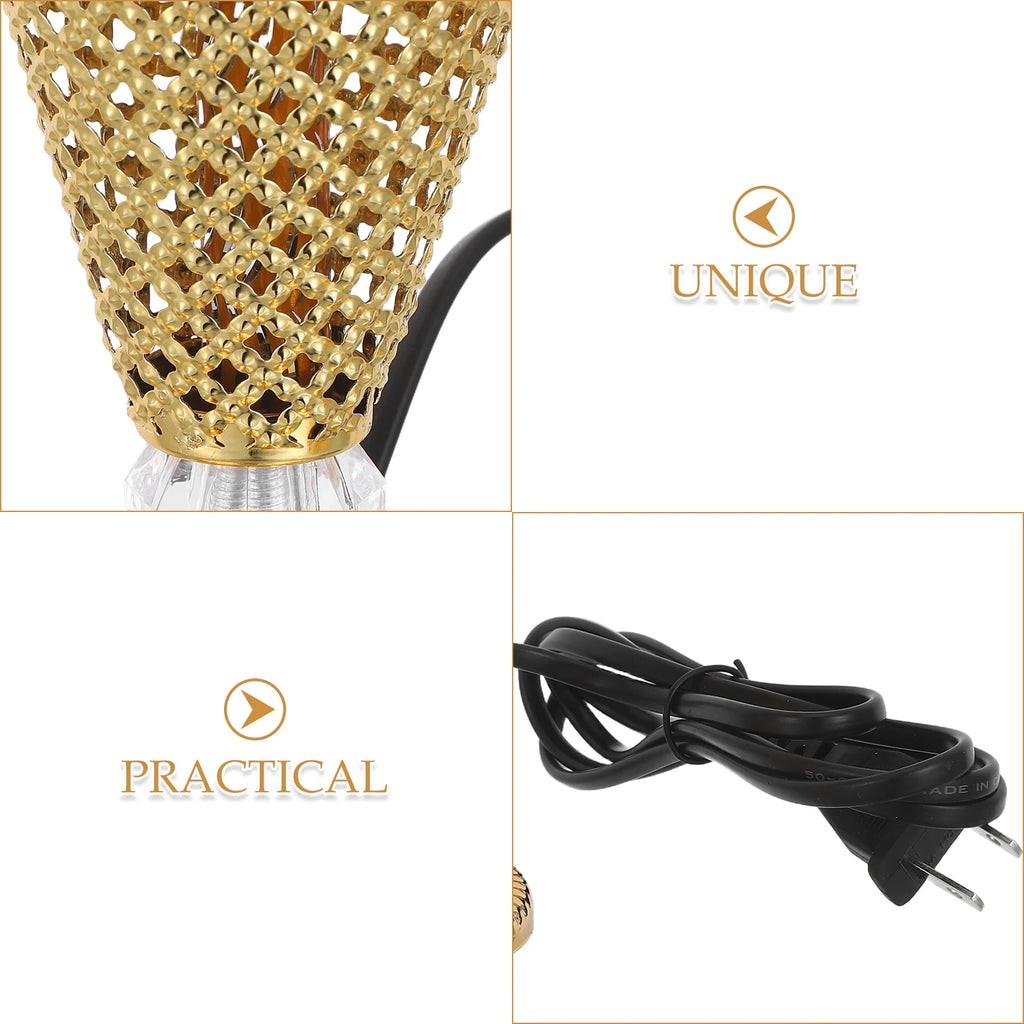 Perforated gold lattice chimney with black plug and power cord
