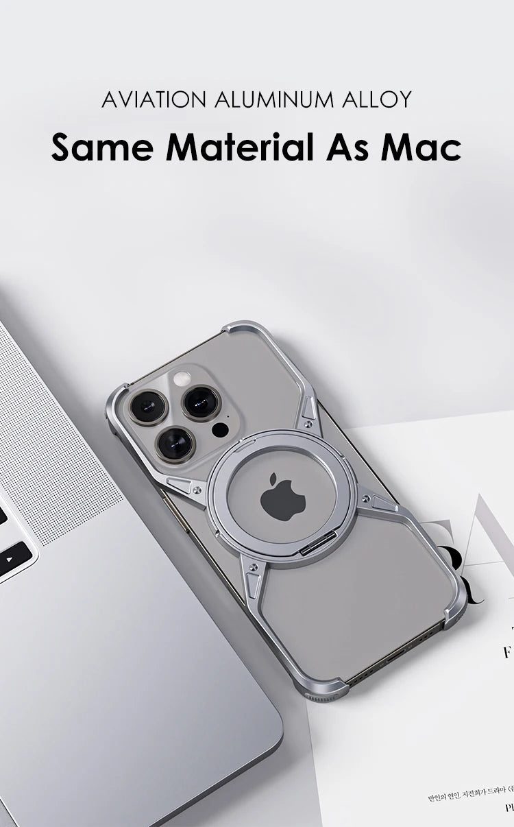 Rimless magnetic phone case in gray with circular magnet ring and camera cutouts