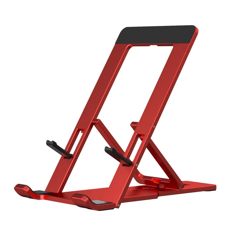 Adjustable aluminum stand in red with support rails and anti-slip feet pads