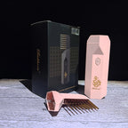 USB incense burner with black packaging and light pink burner, plus metal comb accessory.