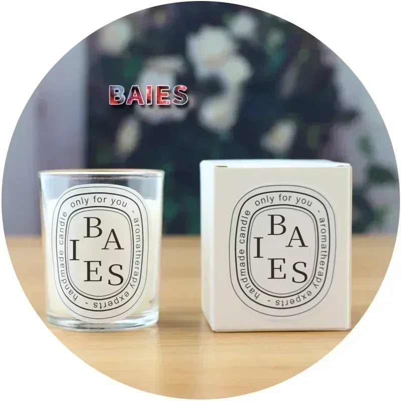Coffret et bougie en verre BAIES, verres avec étiquettes