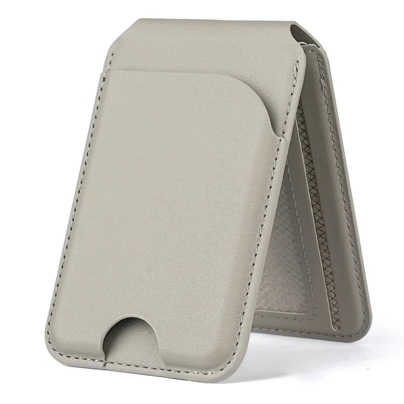 2-in-1 MagSafe wallet stand in slate gray, textured leather with card holder window