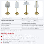 Four cordless night lamps with gold bases and clear acrylic pleated shades