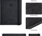 Black PU passport wallet with embossed airplane, waterproof 3D textured finish