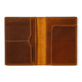 Vintage cowhide passport wallet in cognac brown with stitched interior pockets