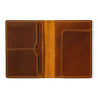 Vintage cowhide passport wallet in cognac brown with stitched interior pockets