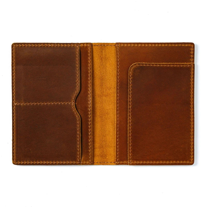 Vintage cowhide passport wallet in cognac brown with stitched interior pockets