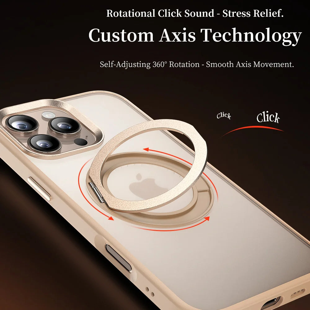 Champagne gold rotating MagSafe case with adjustable stand ring