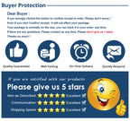 Buyer protection message with thumbs-up, email, clock, and delivery icons