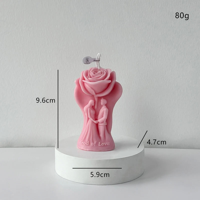 Light pink rose-shaped candle figure on a round base, 9.6 cm, 80 g