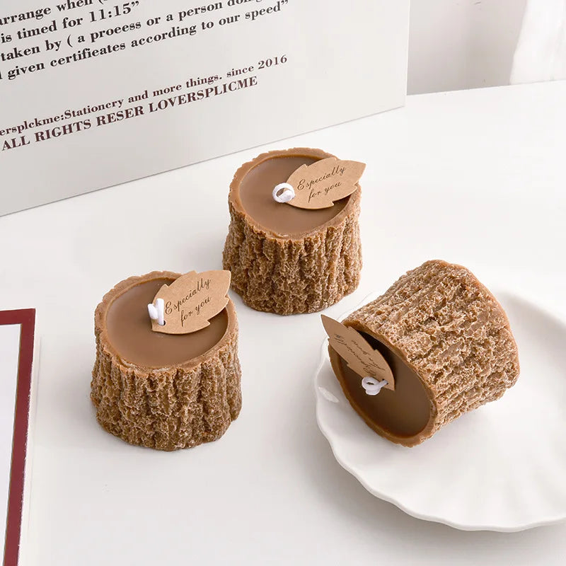 Tree stump scented candles set with “Especially for you” wax center and wicks