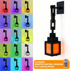 Black pixel lantern night light with multicolor light modes shown on glowing window panels