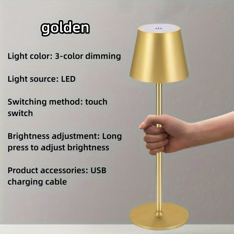 Wireless touch table lamp with golden fabric shade and 3-color dimming