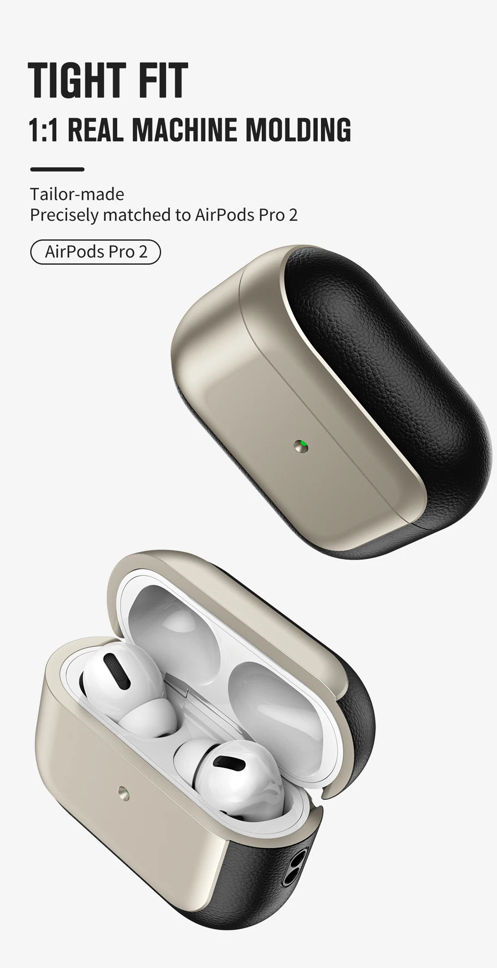 Tight-fit protective case cover with black leather side grip and light gray shell